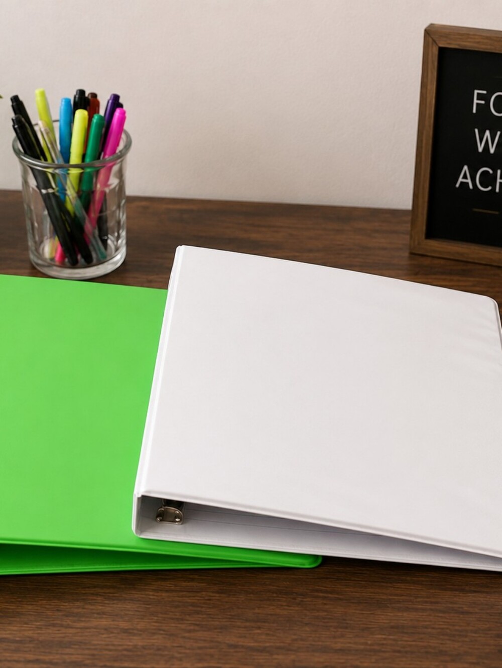 White & Bright Green 3-Ring Binders Set of 2 | School Office Organization